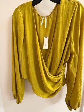 Anthropologie Draped V-Neck Long Sleeve Top - Mustard, size -L